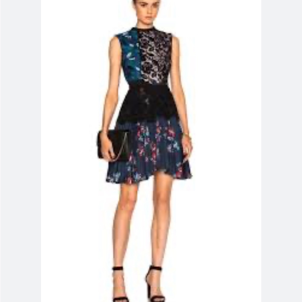Self-Portrait Nina pleated skirt lace mini dress, size US 8 - Picture 3 of 13